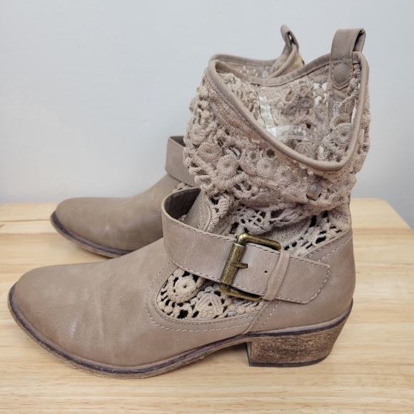BareTraps Palena Slouchy Lace Boots in Distressed Taupe Size 7.5M Cowboy Western - Picture 4 of 15